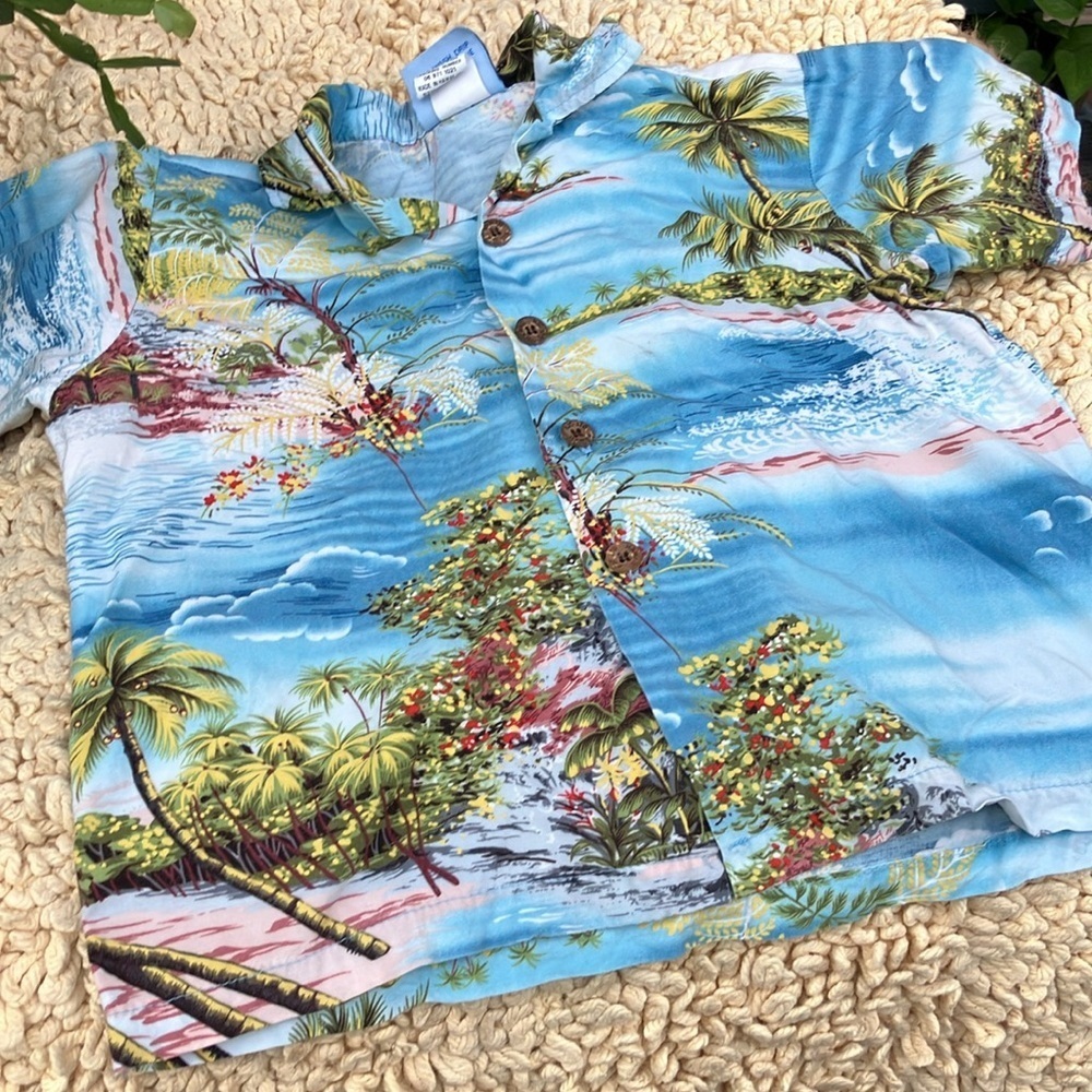 RJC made in Hawaii children’s size 6 rayon aloha shirt  Blue Hawaiian Shirt - Picture 5 of 6